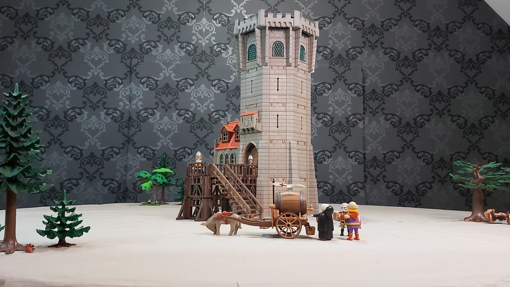 Playmobil tower with siege engine, built with custom parts